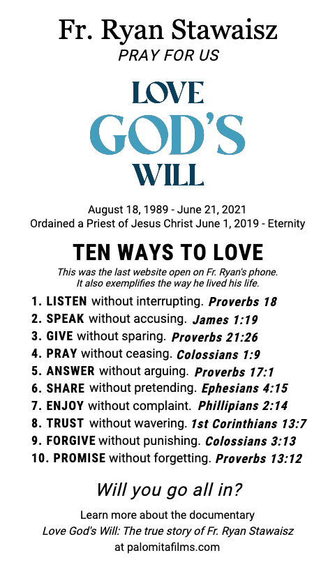 Fr. Ryan Stawaisz Prayer Card