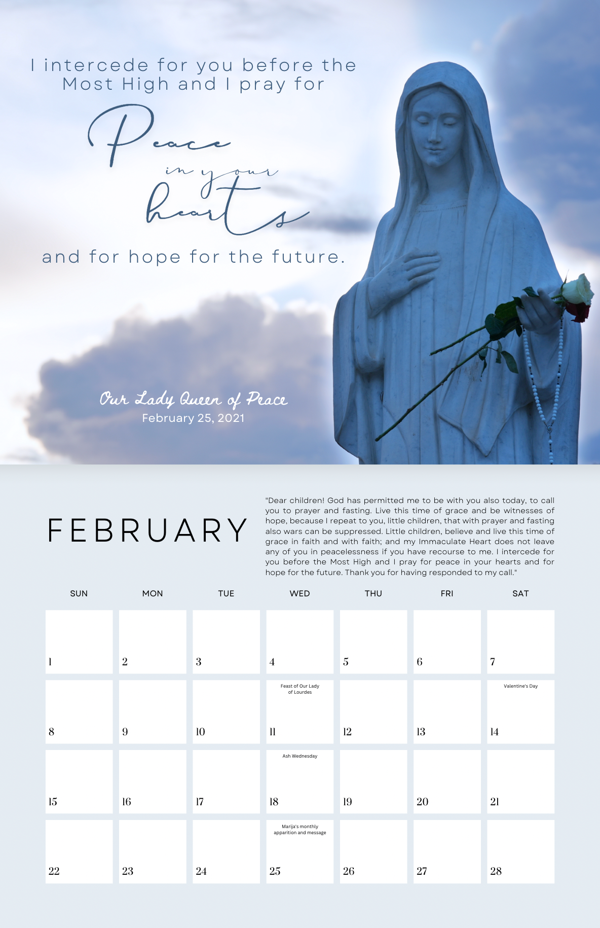 Medjugorje 2026 Calendar